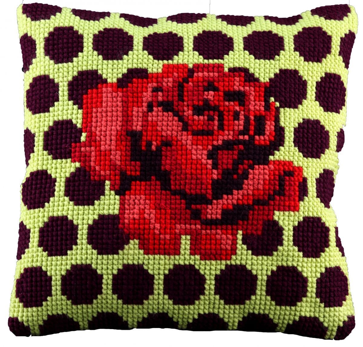 003285 - PAKO 40X40 cm CUSHION KIT RED ROSE ON BLACK DOTS