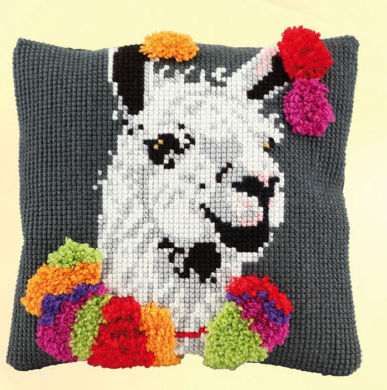 012001 - PAKO 40X40cm LATCH HOOK CUSHION FRONT KIT LLAMA WITH POMPOMS
