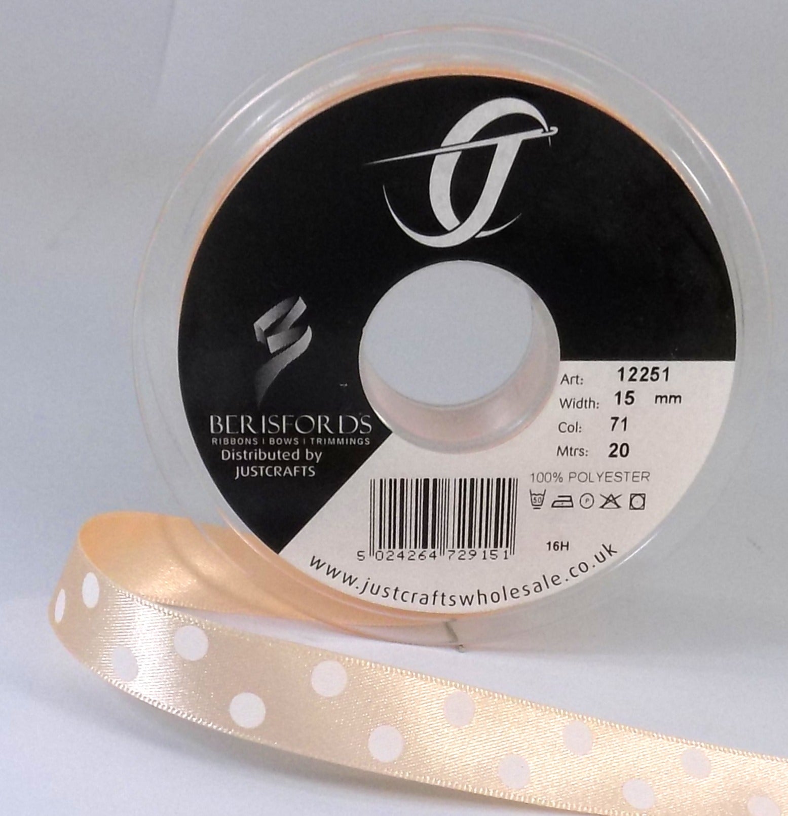 12251-15-71 - **BERI POLKA DOT SATIN 15mm 71 PEACH