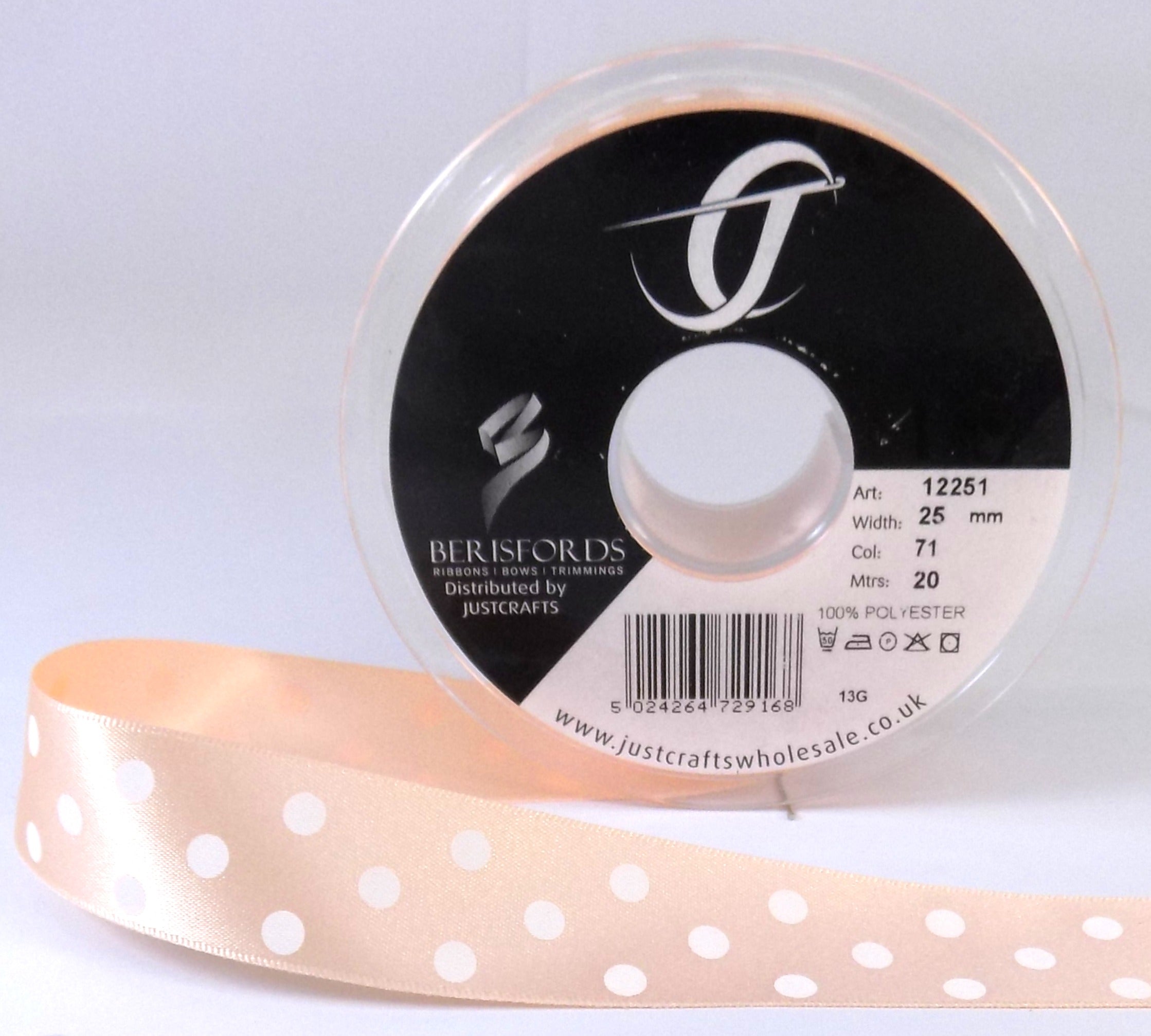 12251-25-71 - BERI POLKA DOT SATIN 25mm 71 PEACH