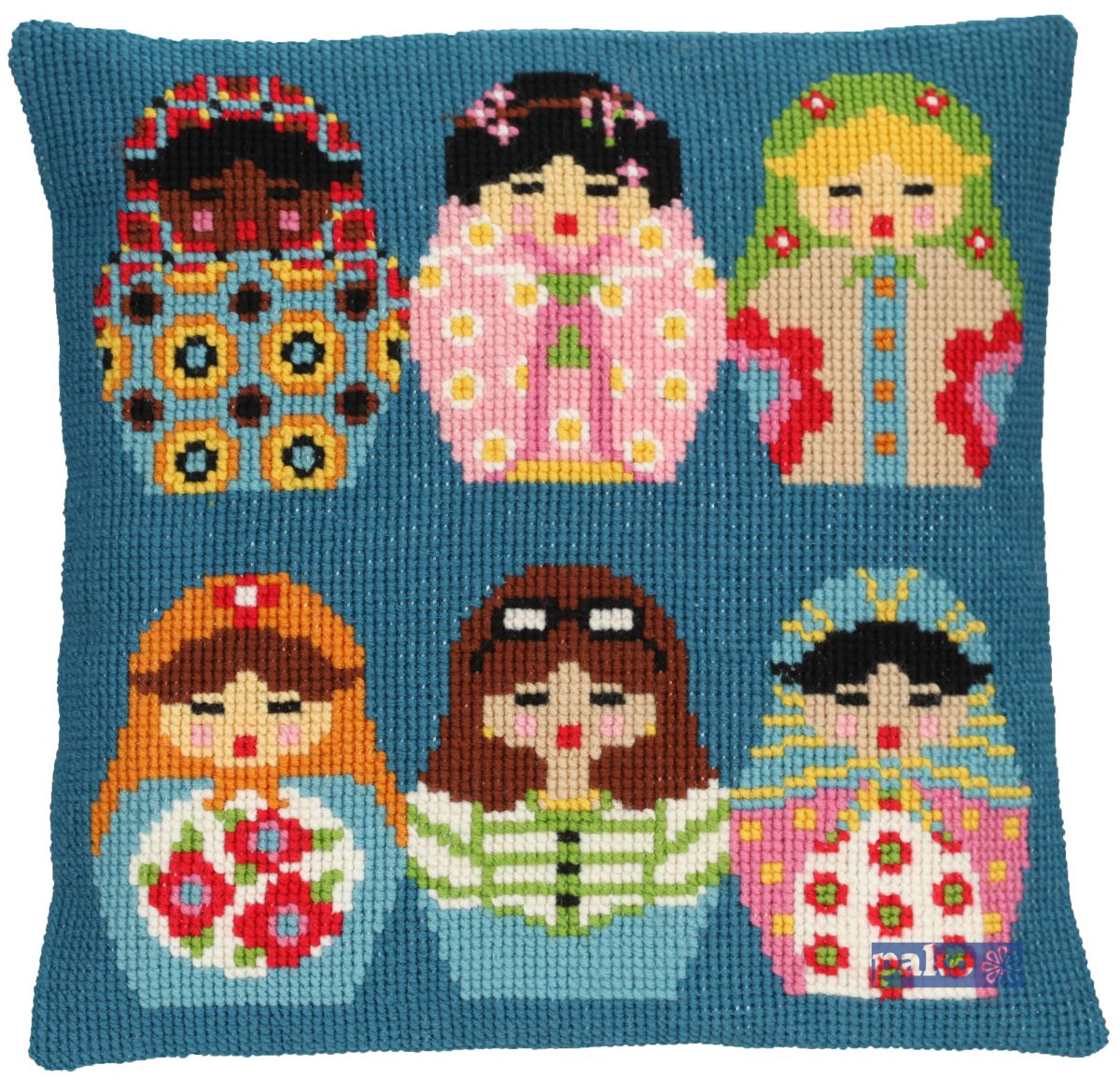 160801  PAKO EMBROIDERY CROSS STITCH CUSHION KIT 40cm X 40cm  DOLLS