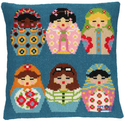 160801  PAKO EMBROIDERY CROSS STITCH CUSHION KIT 40cm X 40cm  DOLLS