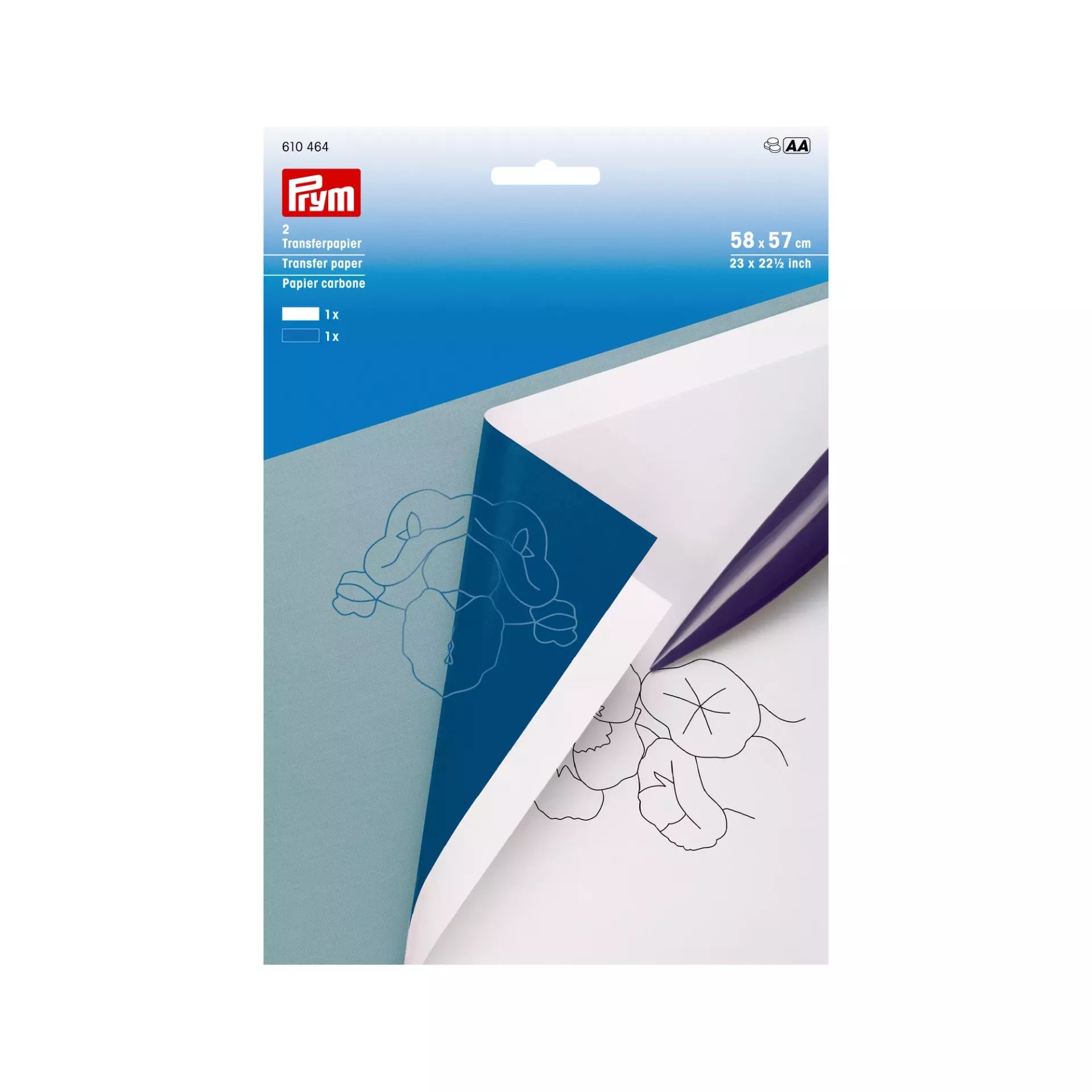 P610464 - PRYM TRANSFER PAPER WHITE/BLUE 57X58CM