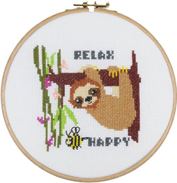 214453 - PAKO 13X17cm  SLOTH RELAX BE HAPPY COUNTED CROSS STITCH KIT