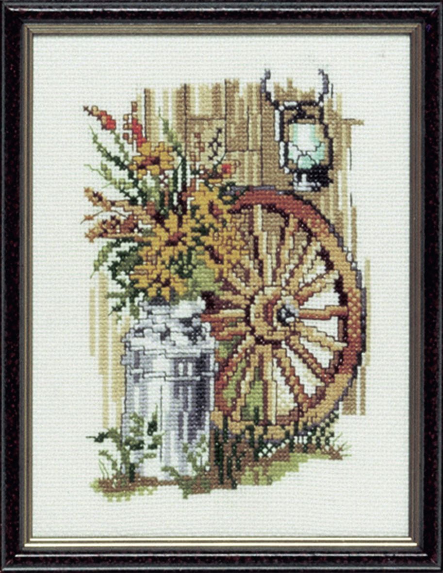 215405 - PAKO 15X20cm MILK CHURN/WHEEL COUNTED CROSS STITCH KIT