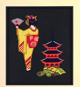 216222 - PAKO 21X25cm GEISHA WITH TEMPLE COUNTED CROSS STICH KIT