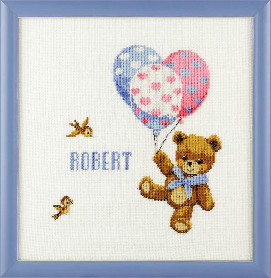 225284 - PAKO 32X33cm BALLOON TEDDY PINK/BLUE COUNTED CROSS STITCH