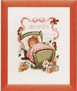 225289 - PAKO 25X30cm BIRTH GIRL COT COUNTED CROSS STITCH KIT