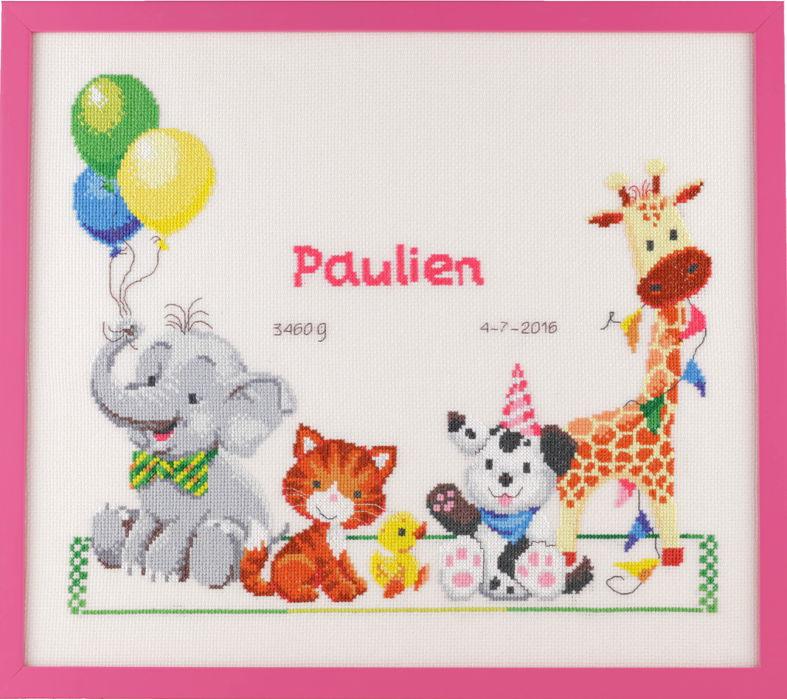 226310 - PAKO 42X37cm ANIMAL BIRTH CHART PINK/BLUE COUNTED CROSS STIT