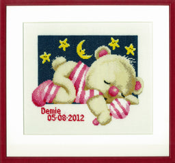 238615 - PAKO 36X34cm SLEEPING BEAR PINK COUNTED CROSS STITCH KIT