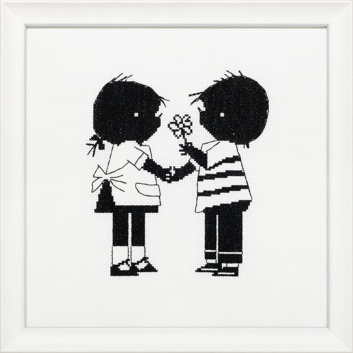 270004 - PAKO B/W KIDS WITH FLOWER 34X34cm COUNTED CROSS STITCH KIT