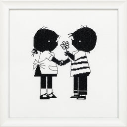 270004 - PAKO B/W KIDS WITH FLOWER 34X34cm COUNTED CROSS STITCH KIT