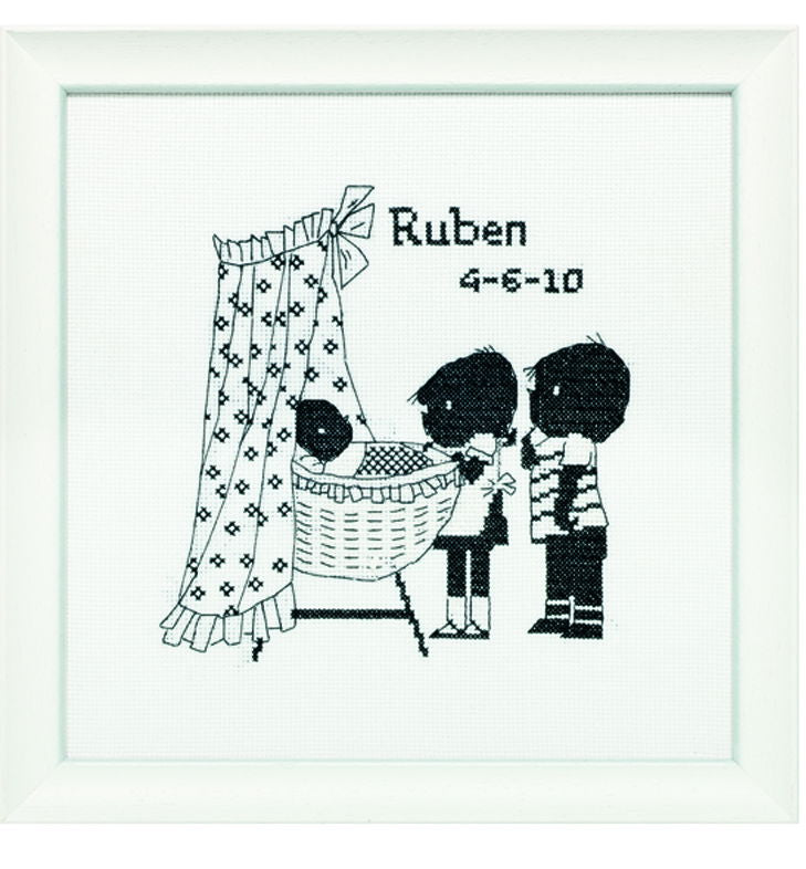 270008 - PAKO B/W KIDS BIRTH COT 30x30cm COUNTED CROSS STITCH KIT