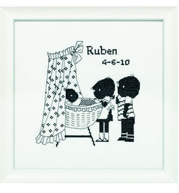 270008 - PAKO B/W KIDS BIRTH COT 30x30cm COUNTED CROSS STITCH KIT