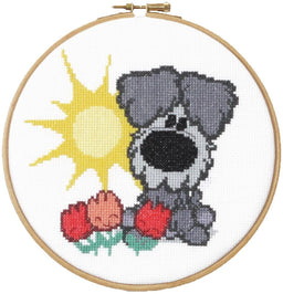 271049 - PAKO DOG & FLOWERS 17cm RND COUNTED CROSS STITCH KIT