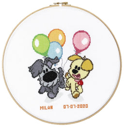 271052 - PAKO DOGS & BALLOONS 30cm RND COUNTED CROSS STITCH KIT