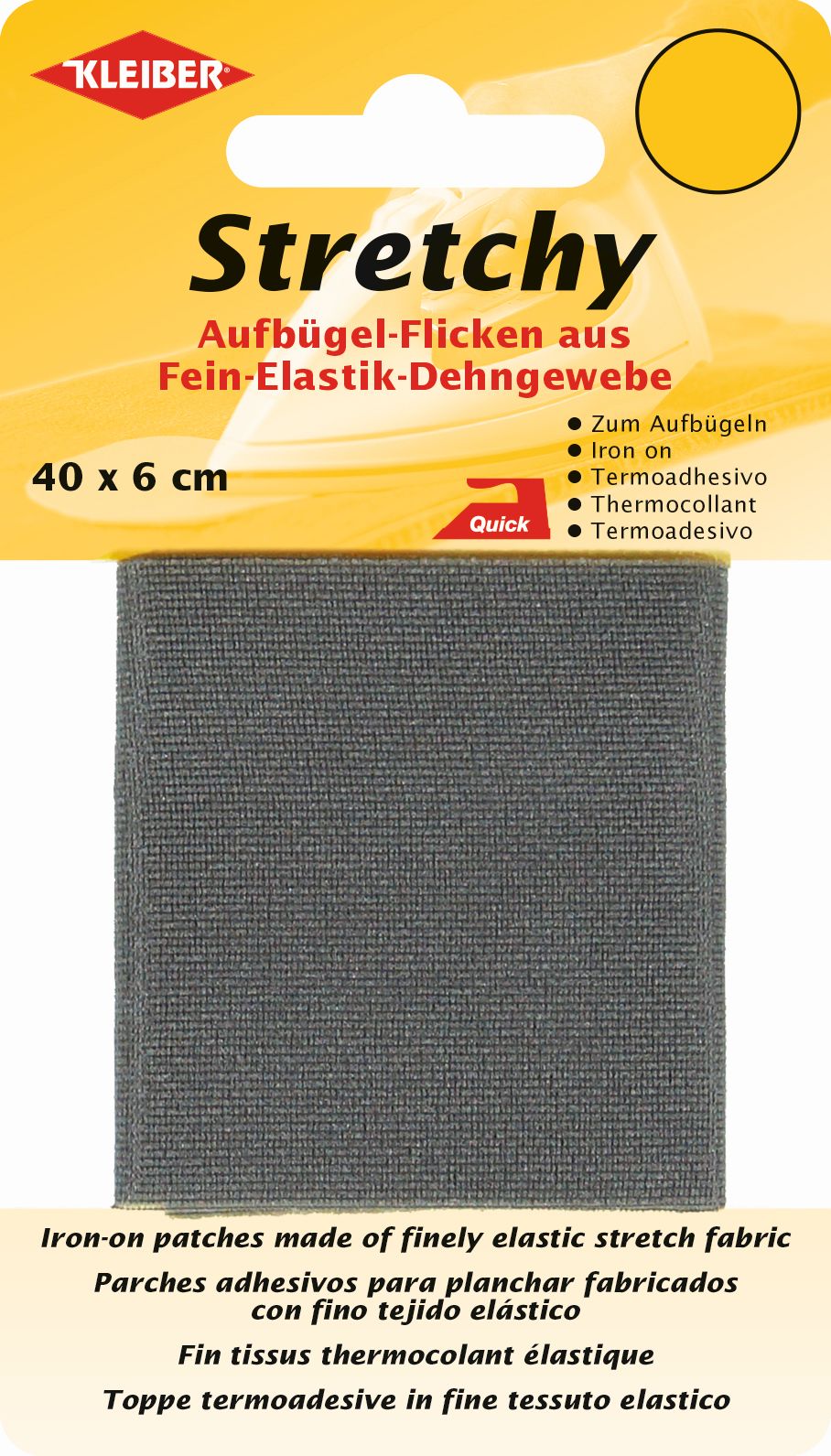 300-02 KLEIBER STRETCHY IRON ON PATCH 1 PIECE 40cm X 6cm COL2 GREY