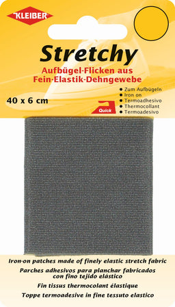 300-02 KLEIBER STRETCHY IRON ON PATCH 1 PIECE 40cm X 6cm COL2 GREY