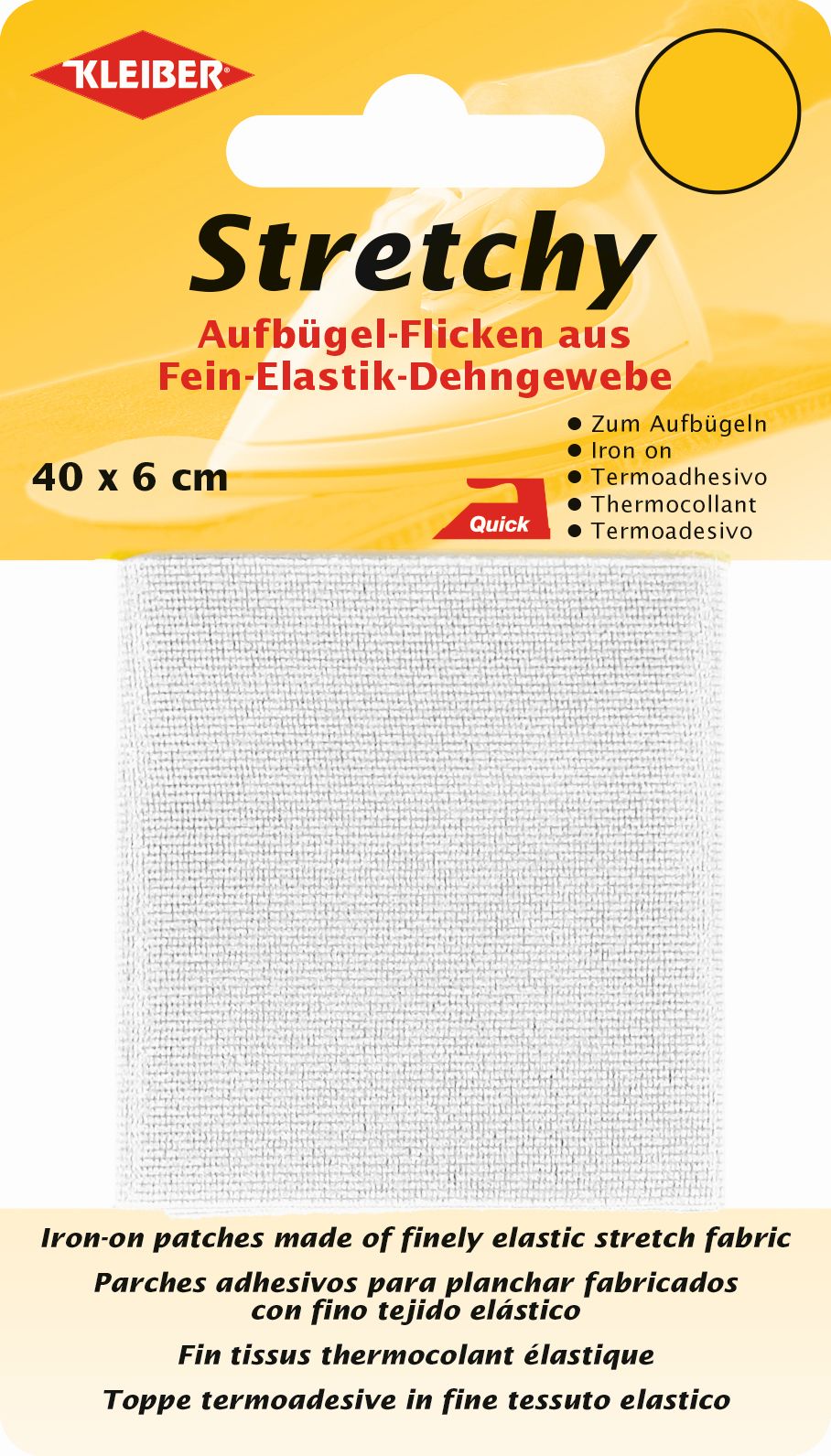 300-03 KLEIBER STRETCHY IRON ON PATCH 1 PIECE 40cm X 6cm COL3 WHITE