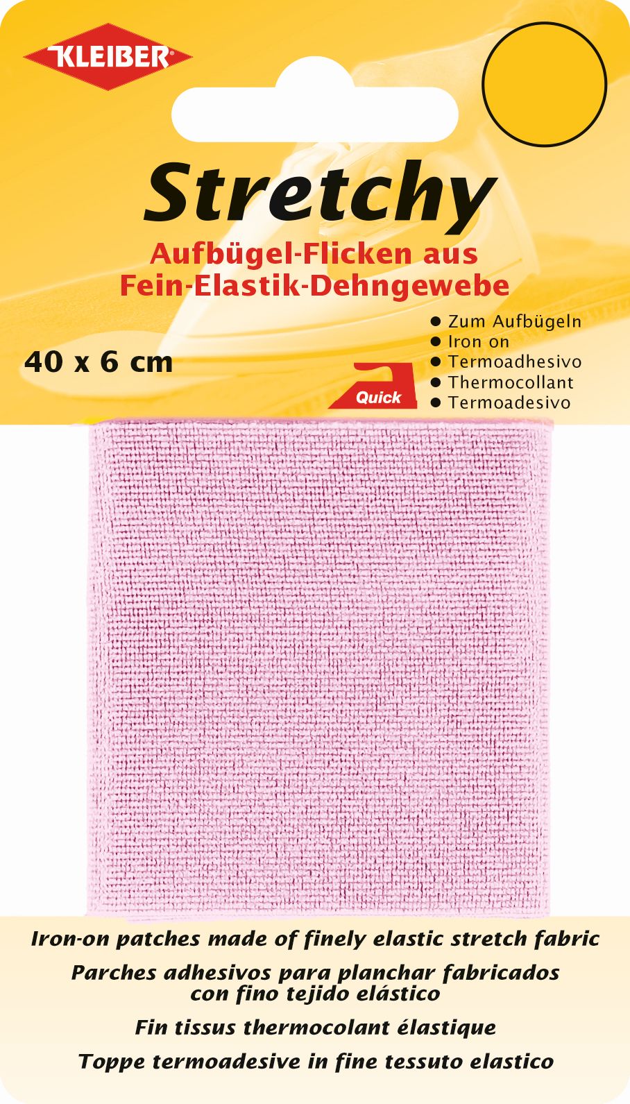 300-09 KLEIBER STRETCHY IRON ON PATCH 1 PIECE 40cm X 6cm COL9 PINK