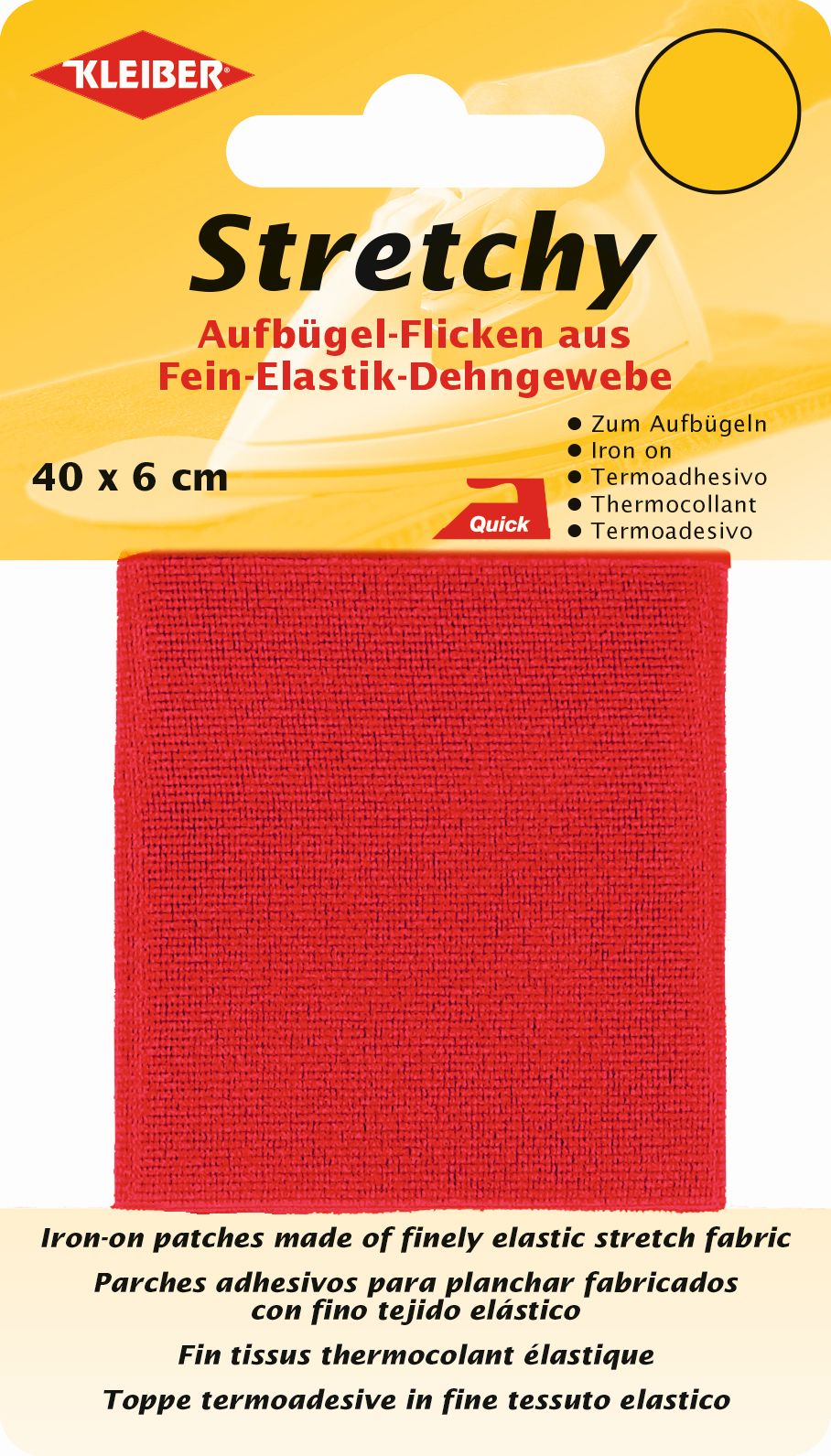 300-10 KLEIBER STRETCHY IRON ON PATCH 1 PIECE 40cm X 6cm COL10 RED