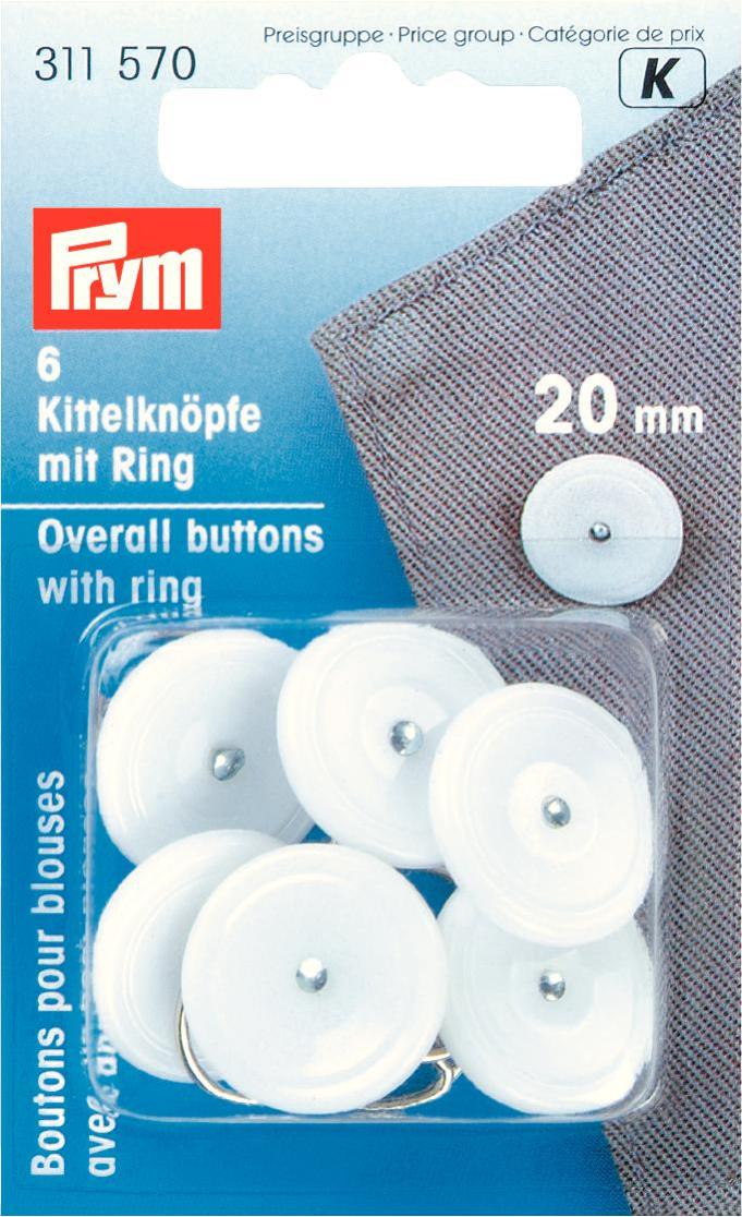 P311570  **Overall Buttons plastic with ring 20mm white x 6pc
