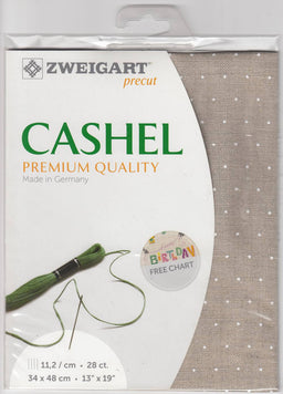 3281-1399-PK - CASHEL 100% LINEN 28CT(48x68cm)1129 NATURAL MINI WHITE DOTS