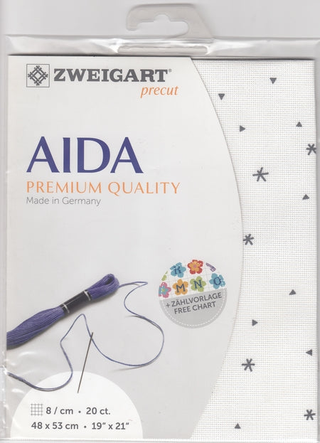 3326-1369-PK - COTTON AIDA 20 CT 48X53CM 1369 WHITE SPARKLE WITH BLACK STAR