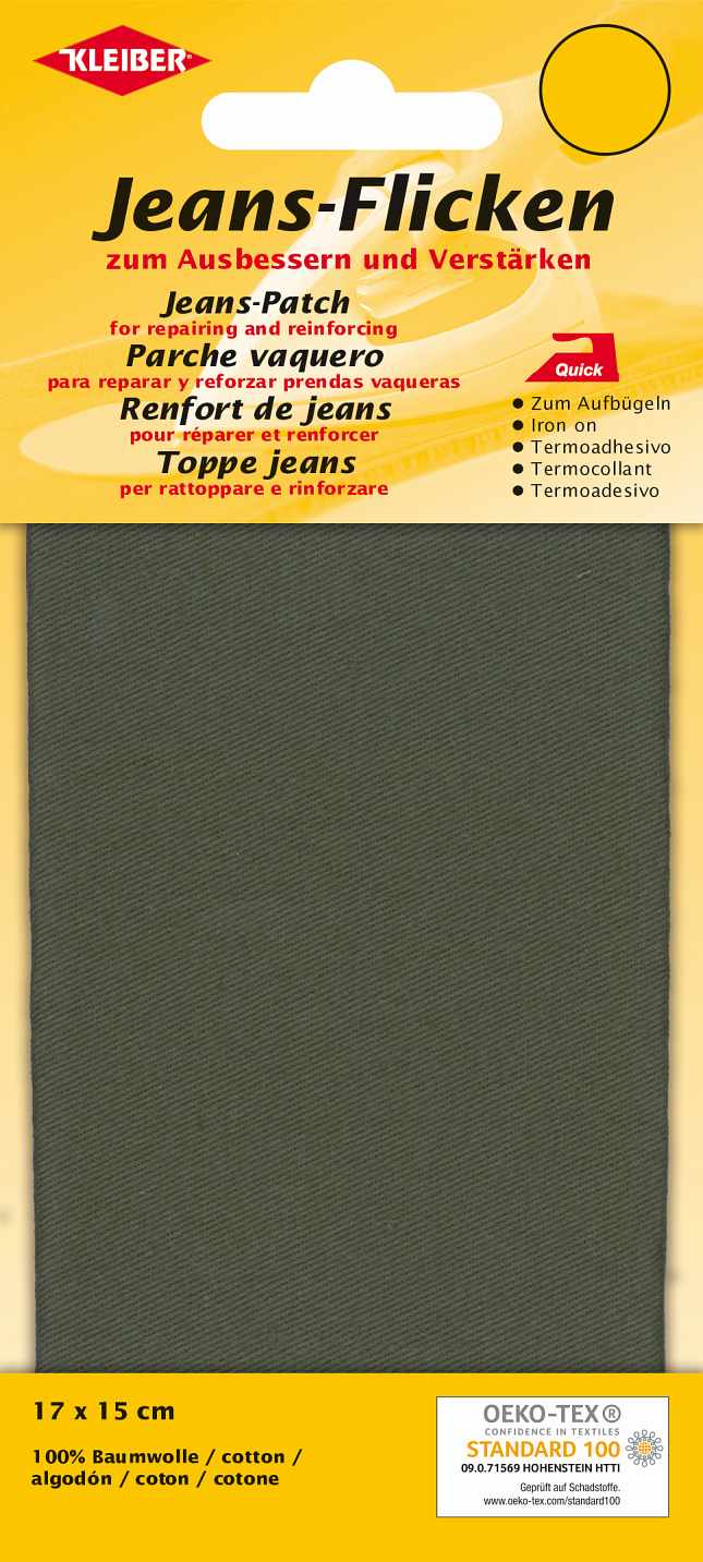 342-08 - JEANS PATCH IRON ON 17 X 15cm OLIVE