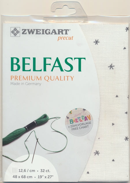 3609-1369-PK - BELFAST 100% LINEN 32 CT (48x68cm) 1369 WHITE SPARKLE & BLACK STAR