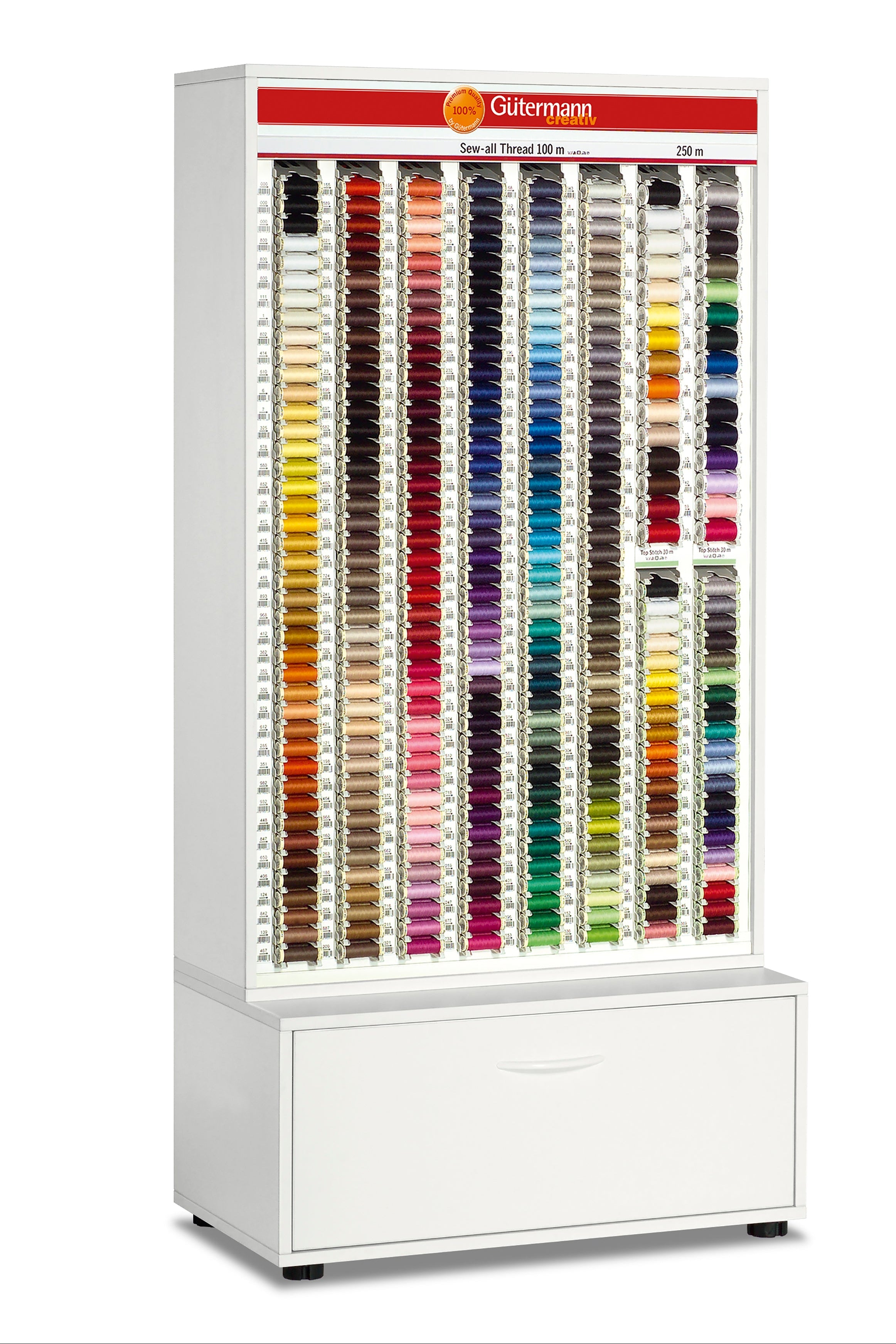 SVK336-3 - GUTERMANN STAND Sew-all 100m -3 reels of 248 Colours, Sew-all 250m 30 Top Stitch 30m 40 shades,