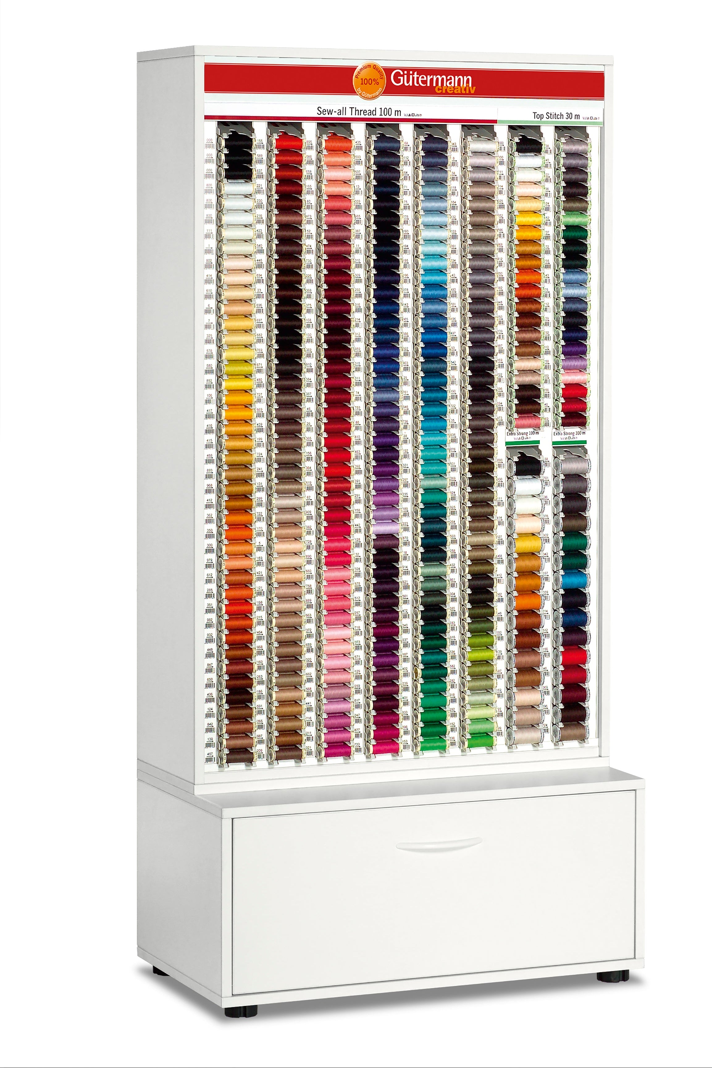 SVK336-4 - GUTERMANN STAND Sew-all 100m -3 reels of 248 Shades, Top Stitch 40 shades, Extra Strong 100m 30 shades