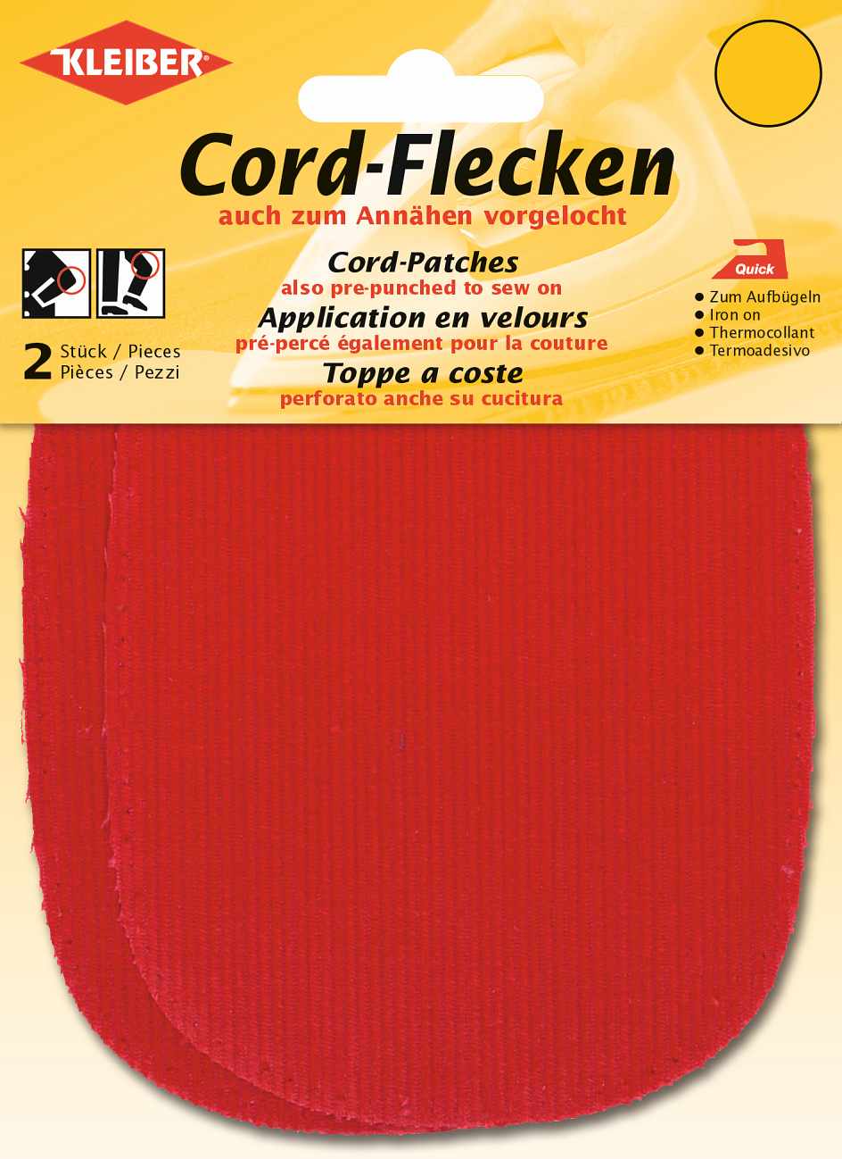 390-08 - CORDUROY PATCH IRON ON 10 X 13.5cm RED (2 pcs)