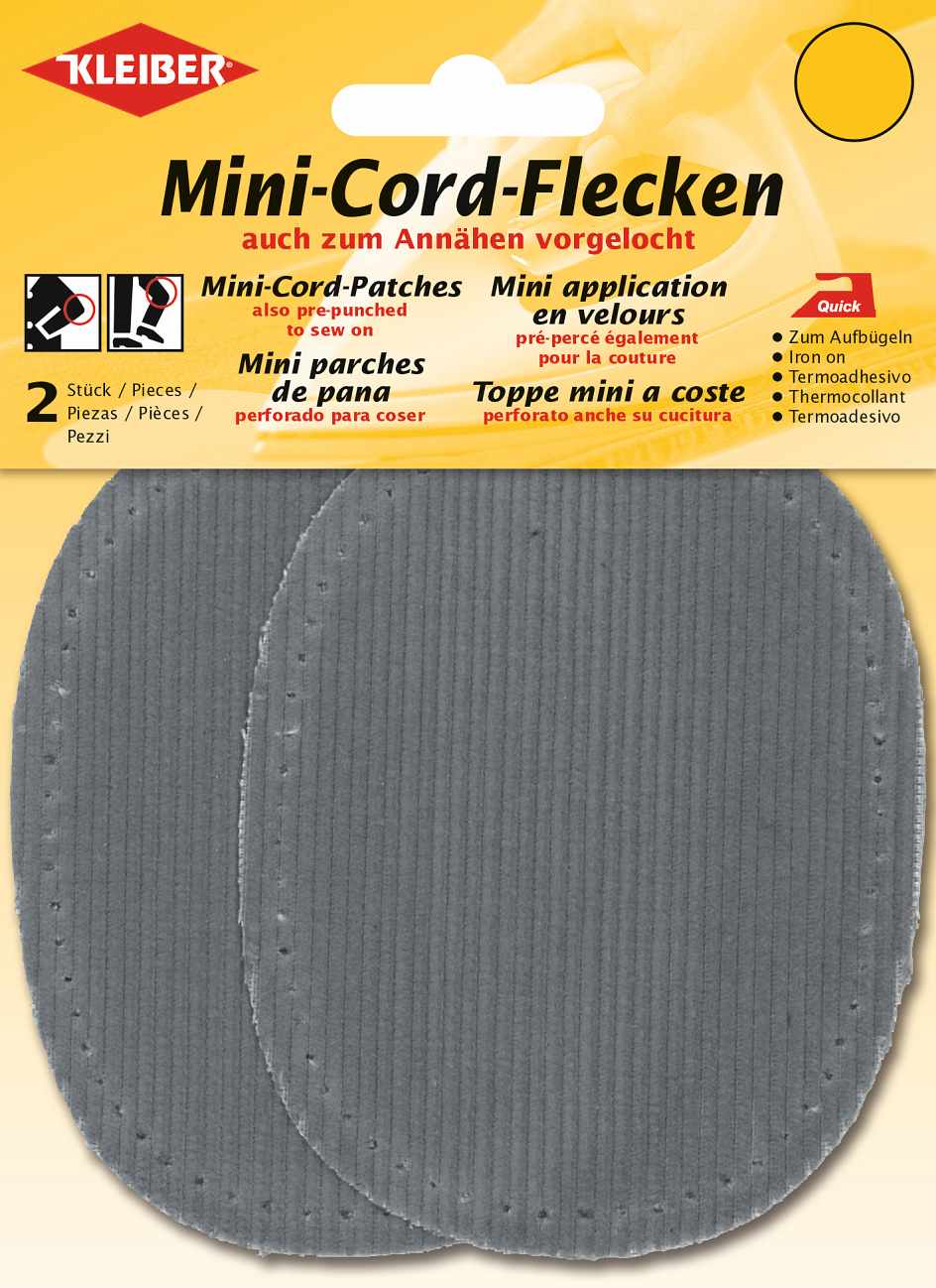 393-01 - MINI CORD PATCH IRON ON 11 X 8.5cm  LT GREY (2 pcs)