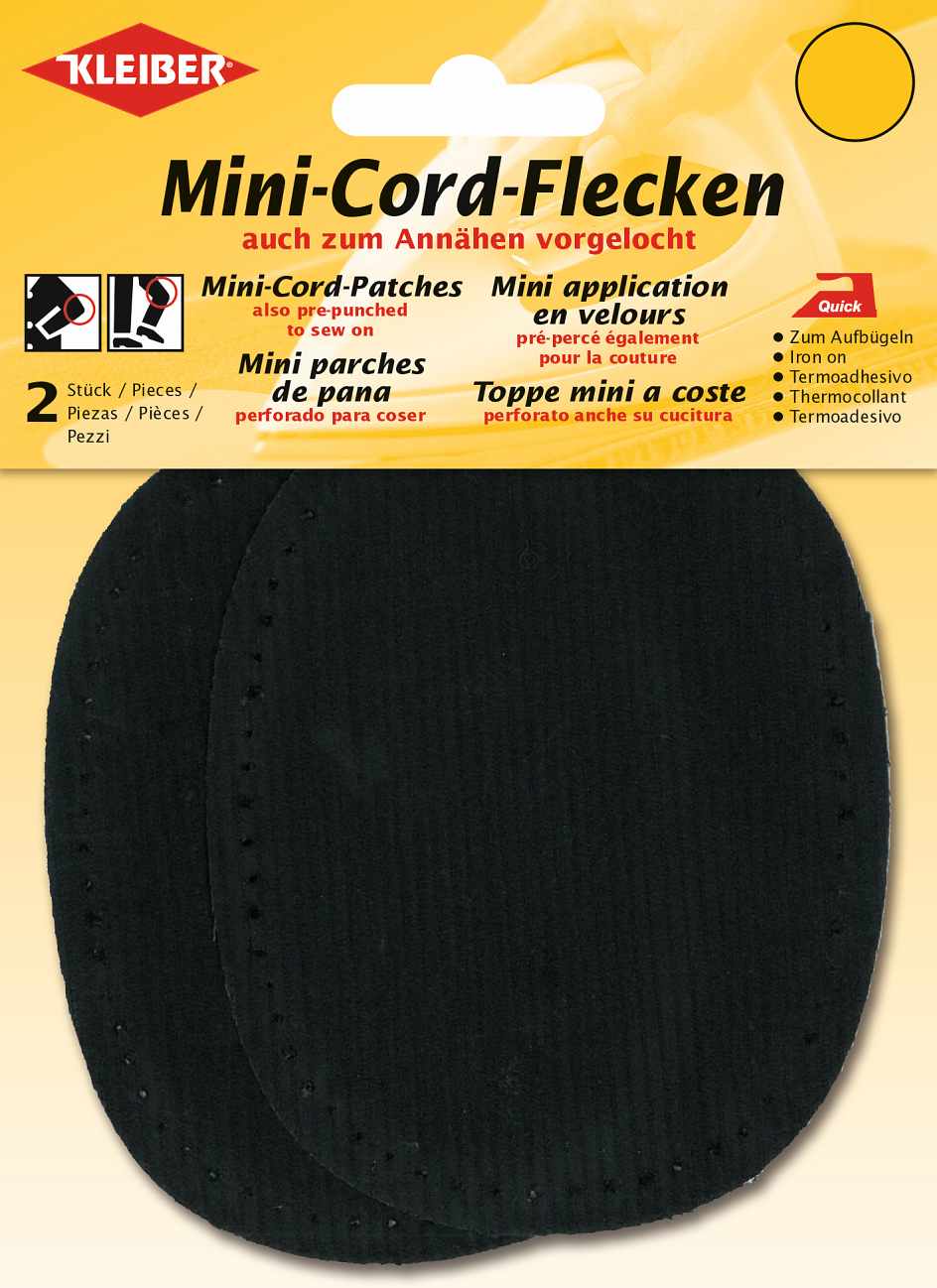 393-06 - MINI CORD PATCH IRON ON 11 X 8.5cm  BLACK (2 pcs)