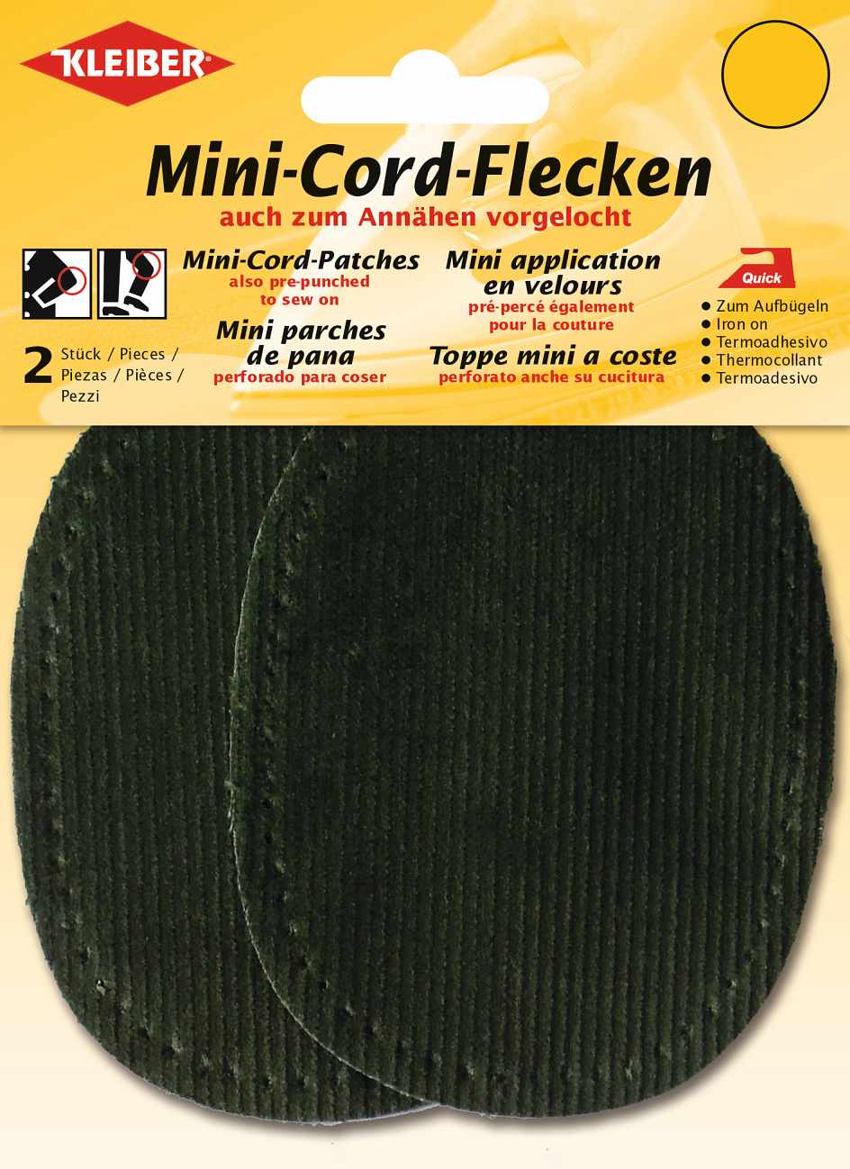 393-07 - MINI CORD PATCH IRON ON 11 X 8.5cm  GREEN (2 pcs)
