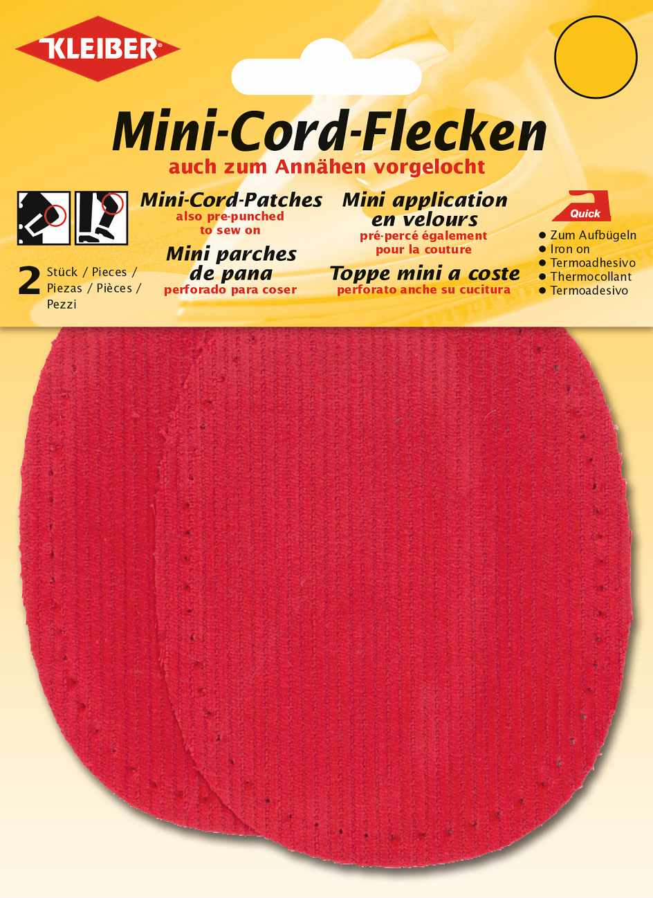 393-08 - MINI CORD PATCH IRON ON 11 X 8.5cm  RED (2 pcs)