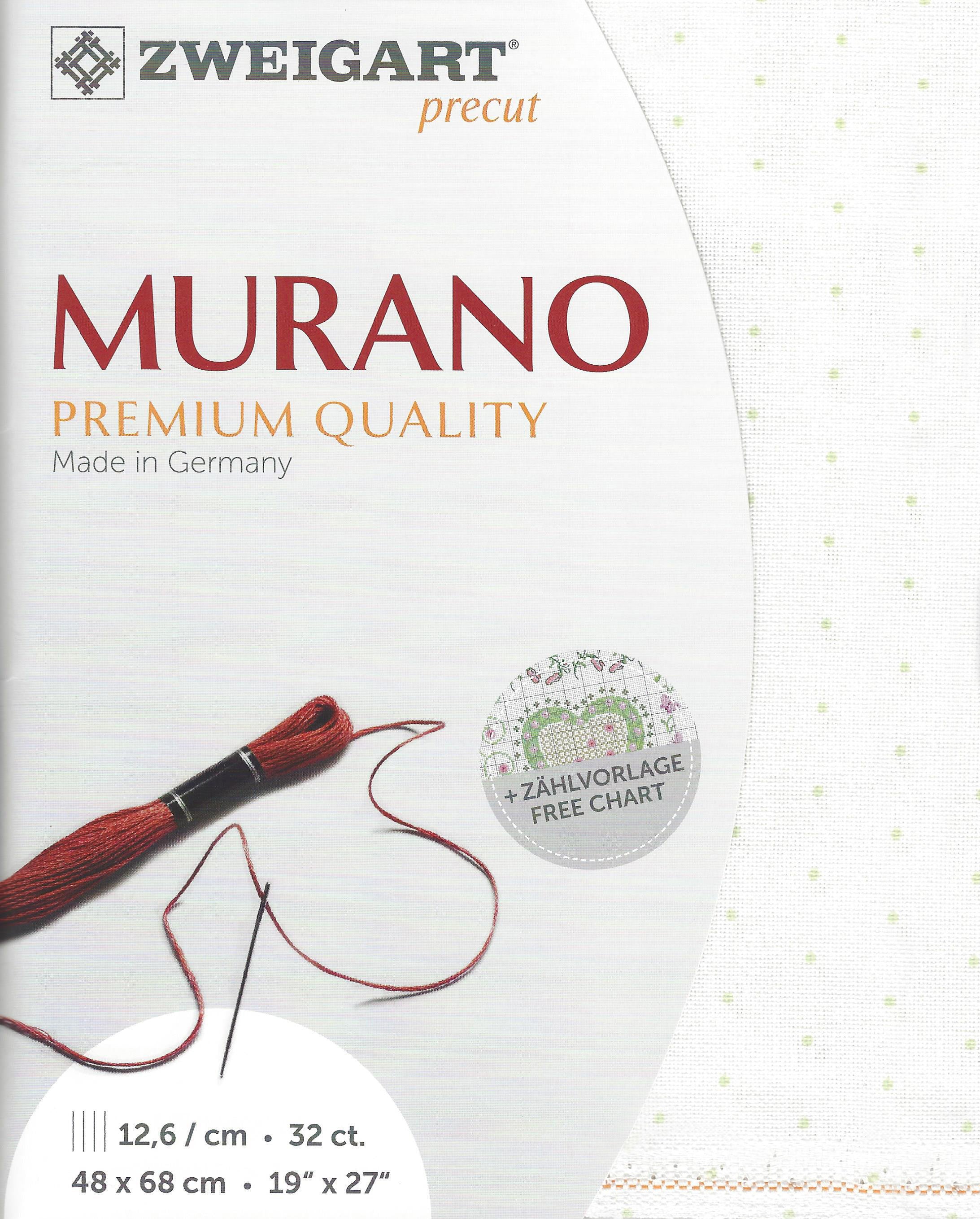 3984-1439-PK - MURANO E/WEAVE 32CT (48x68) 1439 WHITE with GREEN MINI DOTS