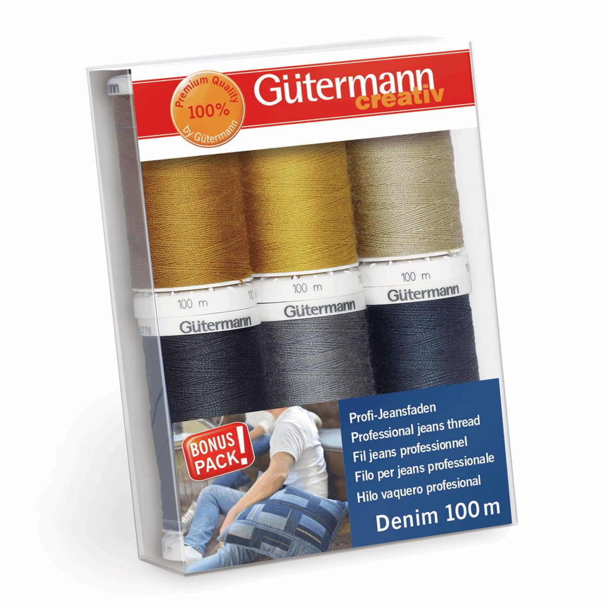 731144 - GMAN DENIM SEWING THREAD SET 100m 6 ASSTD REELS