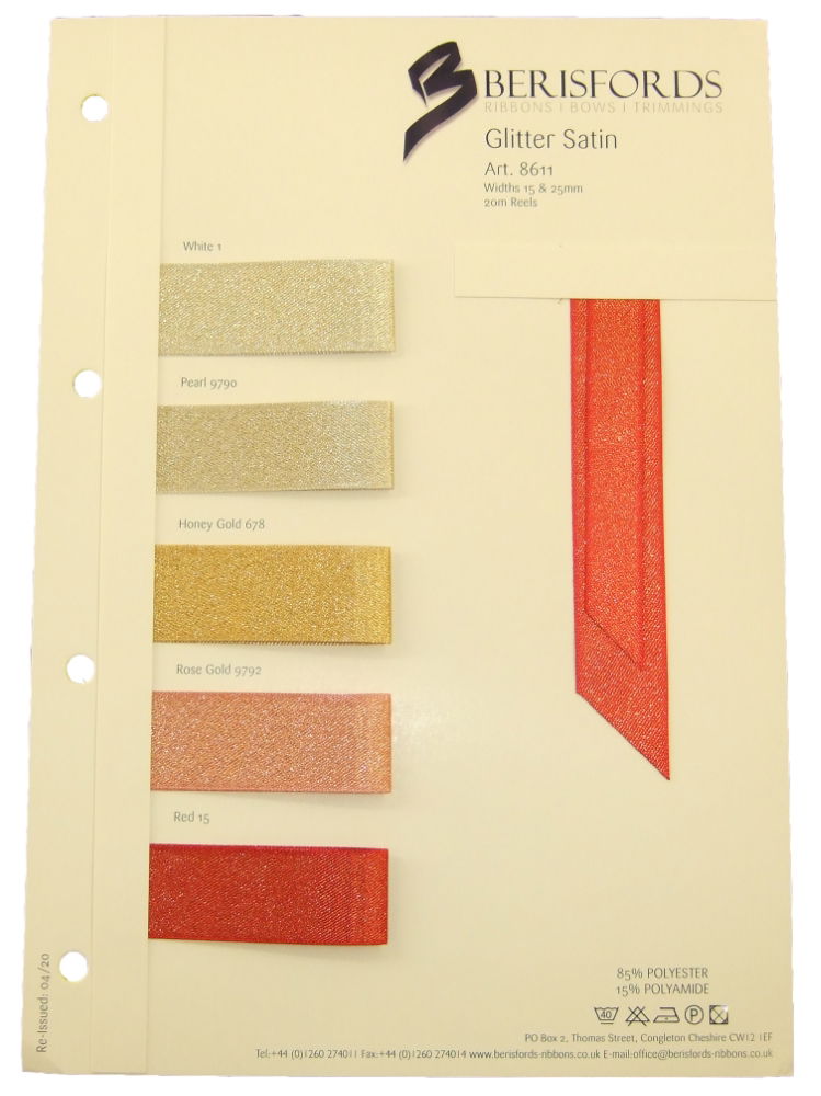 8611S - BERISFORD GLITTER SATIN RIBBON SHADE CARD