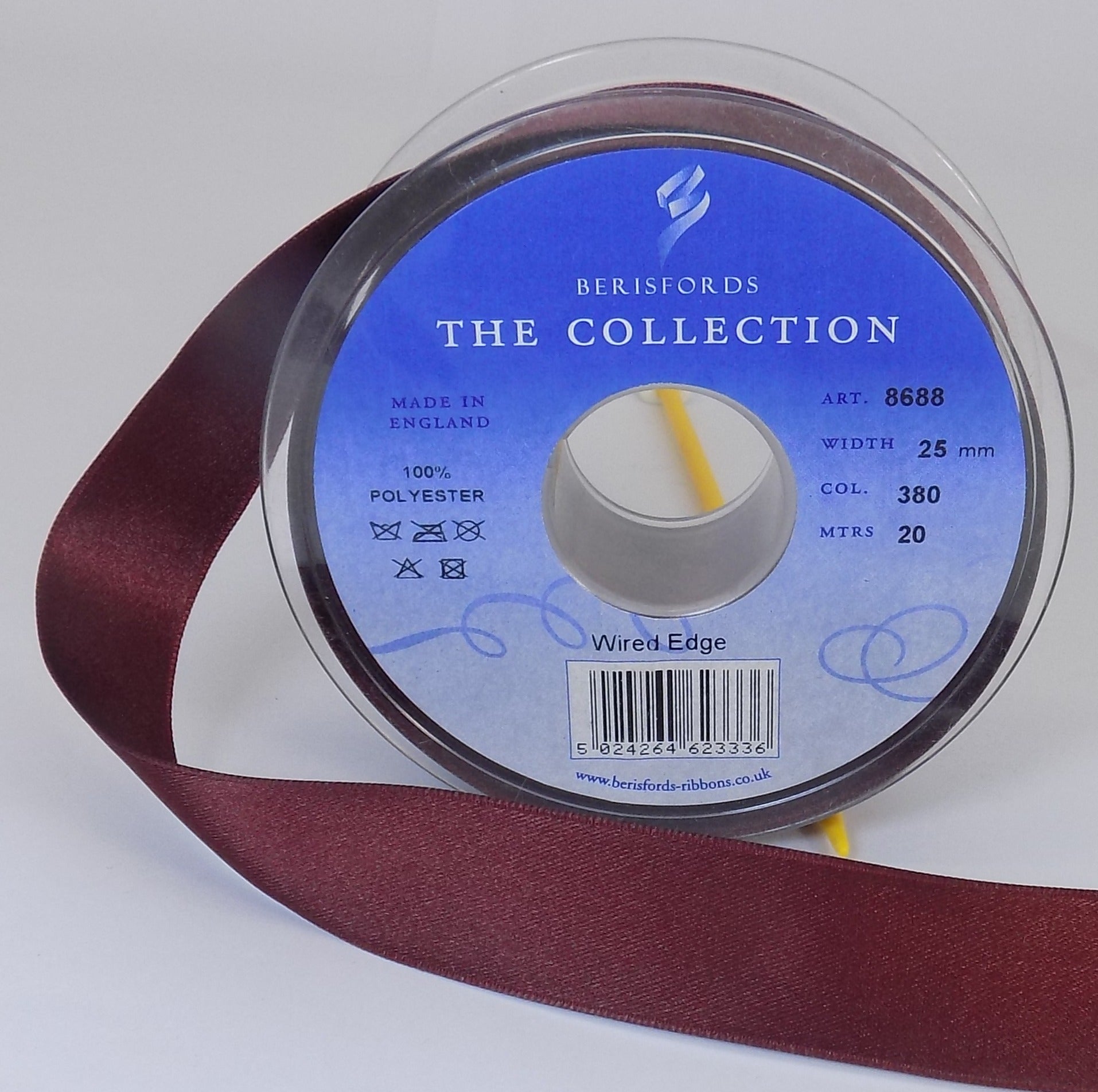 8688-25-380  **BERI WIRED SATIN 25MM  COL 380 BORDEAUX