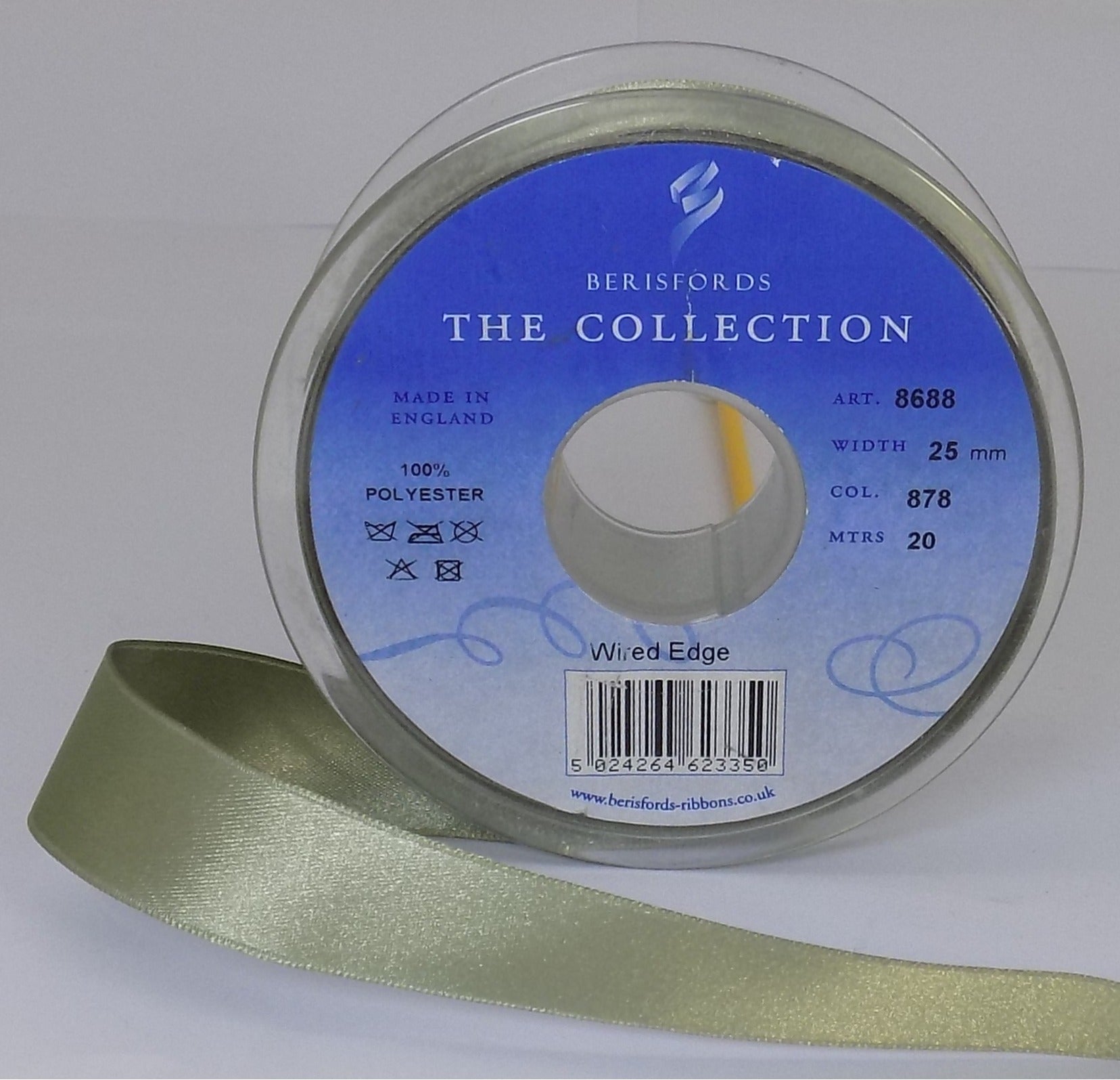 8688-25-878  **BERI WIRED SATIN 25MM  COL 878 KHAKI