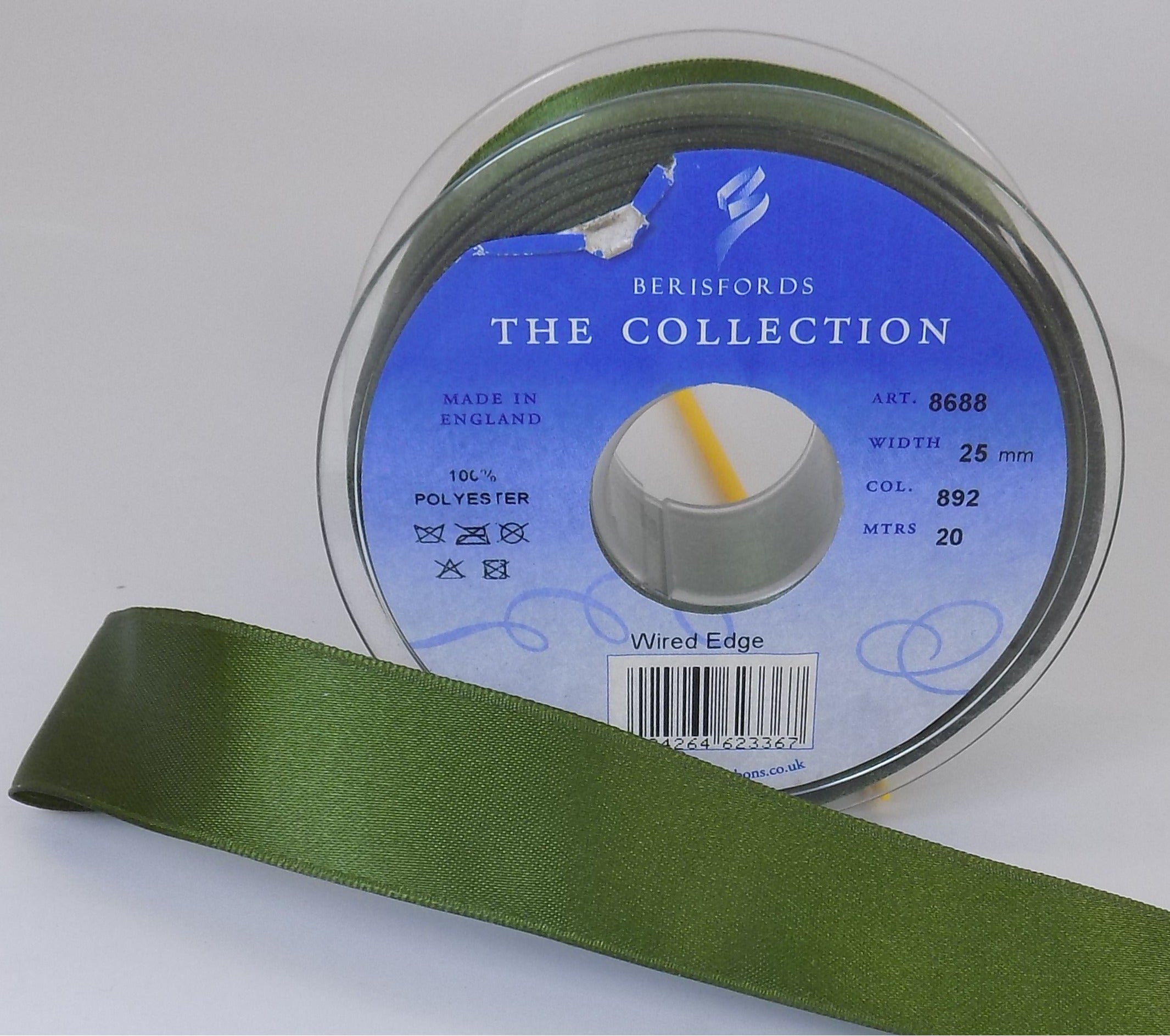8688-25-892  **BERI WIRED SATIN 25MM  COL 892 LODEN