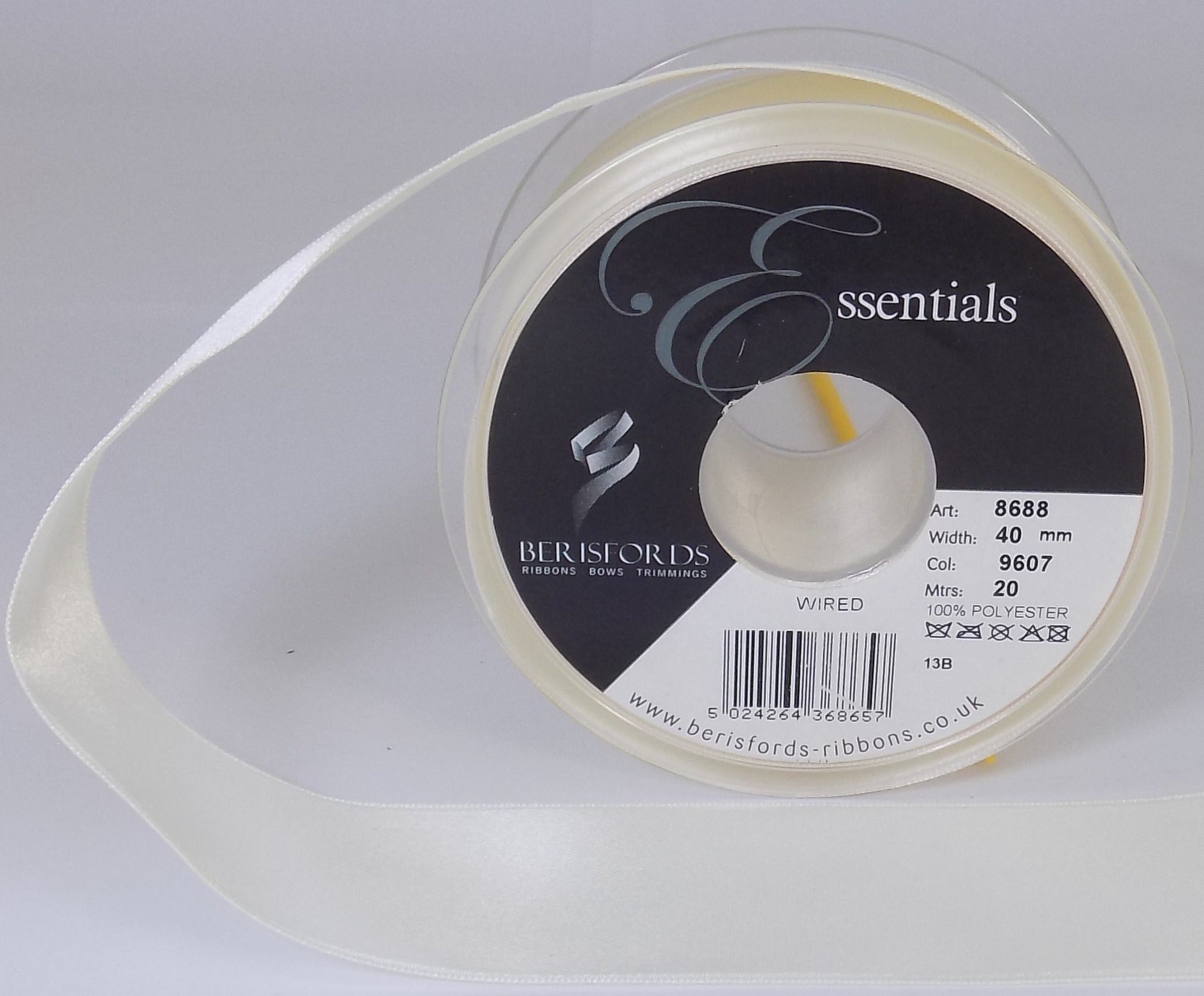 8688-40-9607  **BERI WIRED SATIN 40MM  COL 9607 CREAM