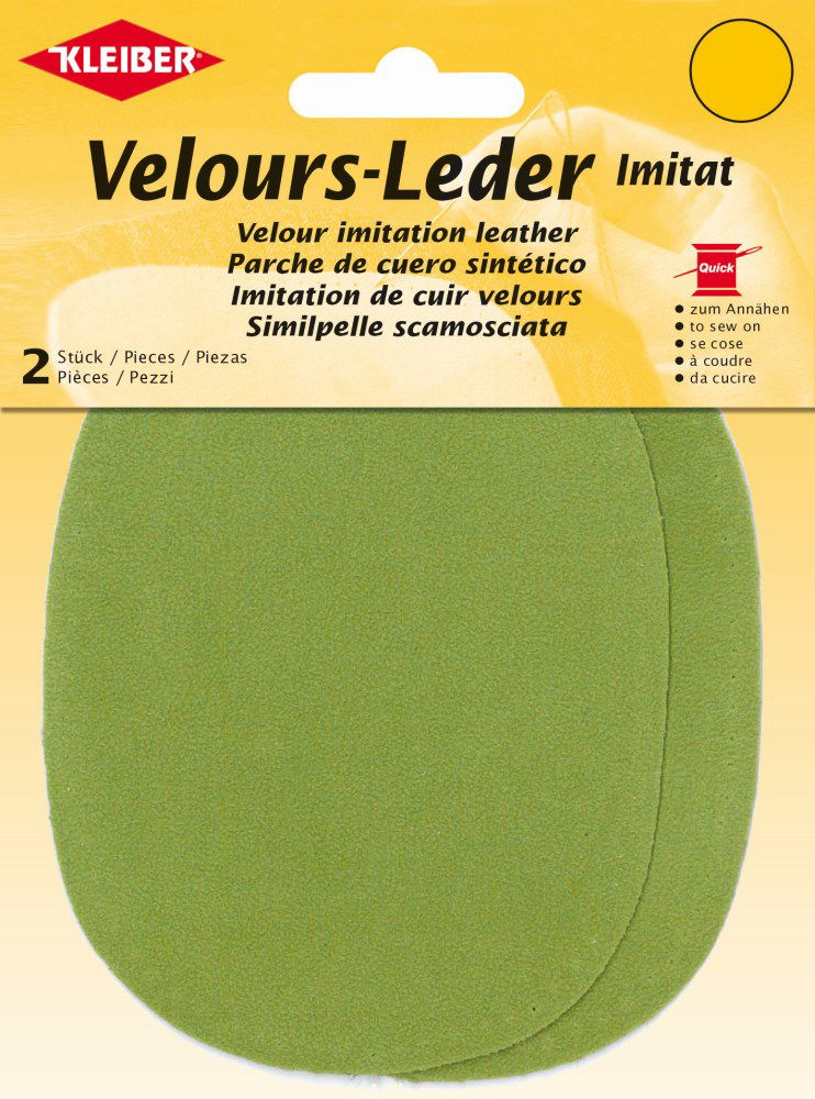 896-27 - VELOUR IMITATION LEATHER PATCH (X2) LIGHT MOSS GREEN (APPLE)