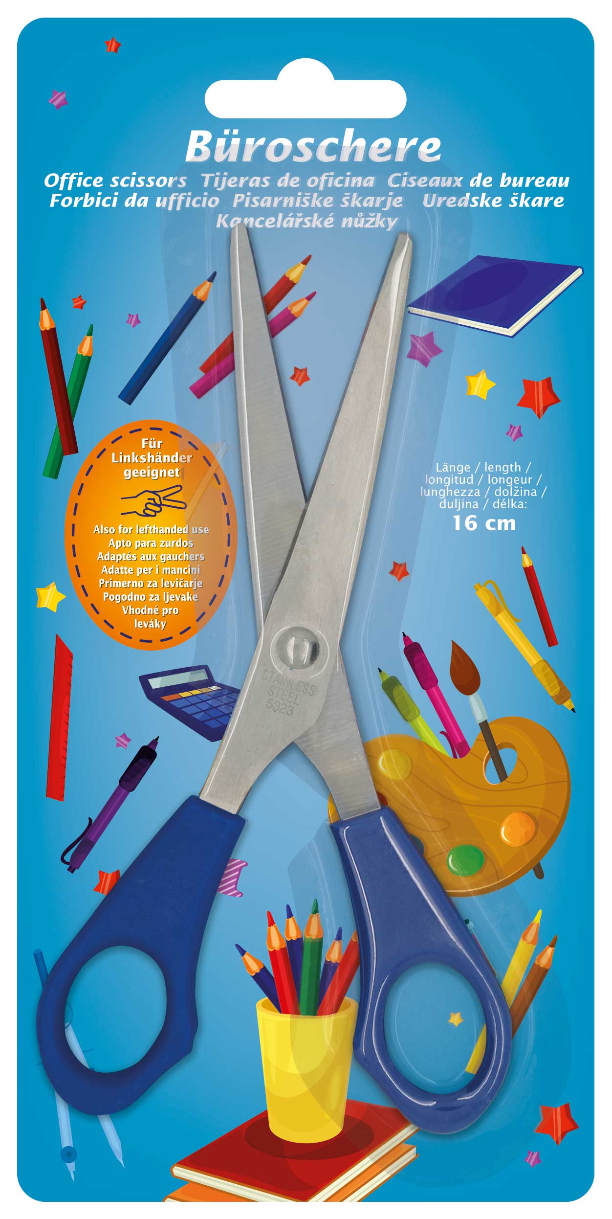 921-07 KLEIBER OFFICE SCISSORS APPROX. 160mm 1 PC BLUE LEFT HANDERS