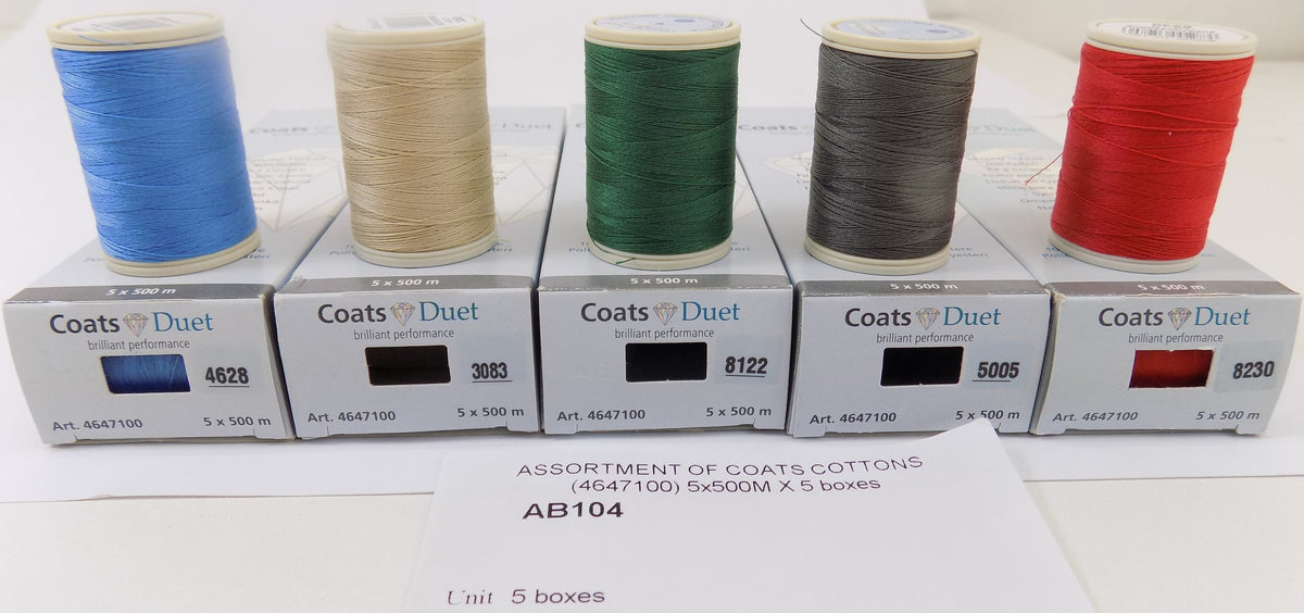AB104  ASSORTMENT OF COATS COTTONS (4647100) 5x500M X 5 boxes