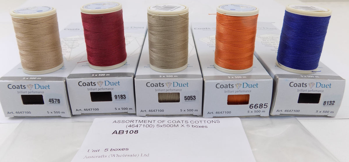 AB108  ASSORTMENT OF COATS COTTONS (4647100) 5x500M X 5 boxes