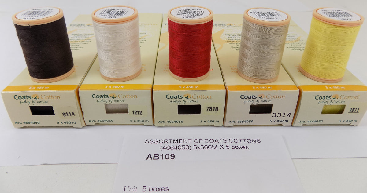 AB109  ASSORTMENT OF COATS COTTONS (4664050) 5x500M X 5 boxes