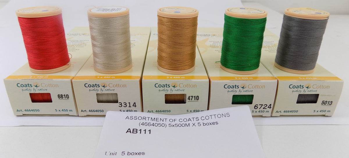 AB111  ASSORTMENT OF COATS COTTONS (4664050) 5x500M X 5 boxes
